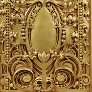 Ornate rectangular plaque with intricate Baroque scrollwork and classical old world European detailing in raised relief. Side Angle