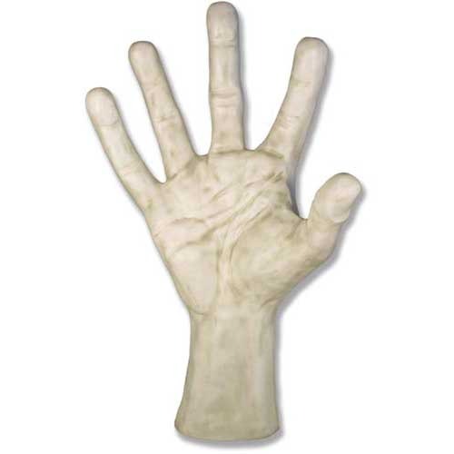 Sculpted hand wall decor with elongated fingers, featuring classical old world European and Renaissance-inspired detailing.