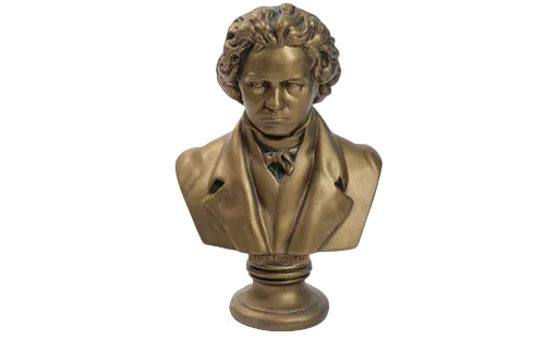 Beethoven bust with classical European features, ornate detailing, and a dramatic, old world Baroque style expression. Side View