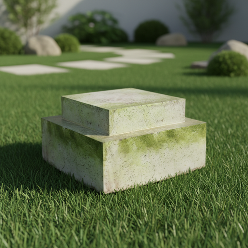 Stacked square pedestals with weathered, old world European style and ornate, classical detailing, featuring a mossy aged finish. Side Angle