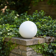 Spherical wall sconce with smooth, minimalist design inspired by classical European and Renaissance architectural styles. Side Angle