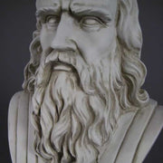 Classical Renaissance-style bust of a bearded man with detailed facial features and flowing hair on a pedestal base Other Angle
