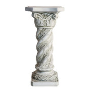 Ornate classical pedestal with twisted column, floral Baroque detailing, and a hexagonal top in old world European style. Other Angle