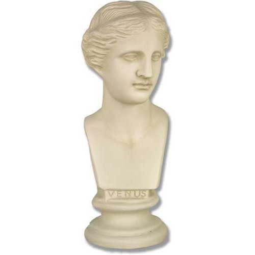 Classical Greek-style bust of Venus with serene expression and detailed hair, featuring an ornate pedestal inscribed with "Venus".