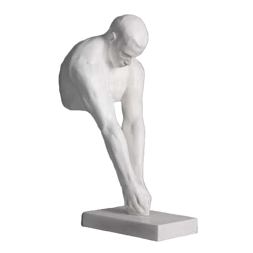 Classical male torso sculpture with outstretched arms in a Renaissance-inspired, old world European style on a rectangular base.