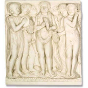 Bas-relief of seven children in classical Renaissance style, playing musical instruments with ornate, old world European detailing.