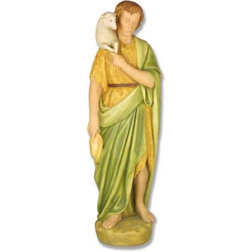 Custom Painted Lifesize Shepherd with Sheep 41 H Nativ Outdoor/Indoor Statue - Bella Statues