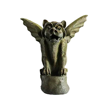 Gothic gargoyle statue with outstretched wings and expressive face, featuring ornate old world European detailing.