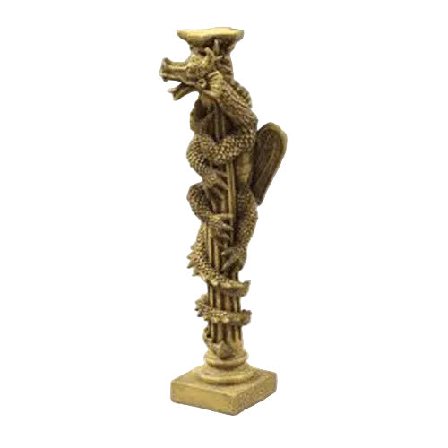 Dragon entwined around an ornate classical column, featuring medieval and old world European design elements.