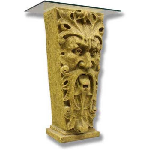 Ornate pedestal table with classical old world European face motif, featuring intricate Baroque and Renaissance-inspired detailing.