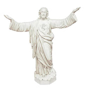 Jesus statue with outstretched arms in classical Renaissance style, featuring ornate drapery and detailed facial expression. Side View