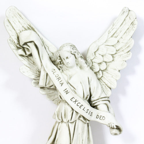Baroque-style angel with flowing robes and outstretched wings holding a scroll inscribed with "Gloria in Excelsis Deo" Different Angle