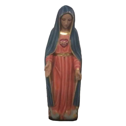 Madonna statue in classical old world European style, featuring ornate robes and serene expression with hands extended downward.