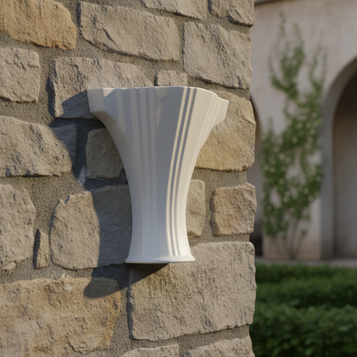 Fluted classical column capital with fan-shaped, ornate old world European design and subtle Renaissance detailing. Side Angle