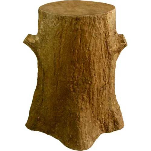 Tree stump stool with naturalistic, rustic design and textured surface, evoking old world European woodland and medieval forest themes.