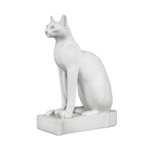 Regal cat statue in a classical old world European style, featuring elegant lines and a poised, symmetrical seated posture.