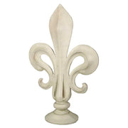 Fleur-de-lis finial with ornate, old world European design and classical curves, inspired by medieval and Renaissance styles.
