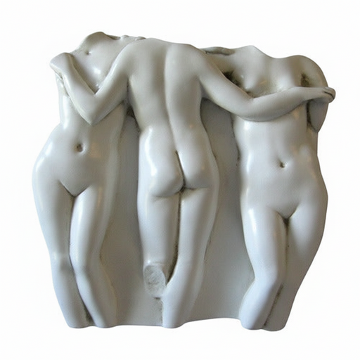 Three intertwined classical nude figures in a Renaissance-inspired, ornate relief sculpture with old world European artistry. Side View