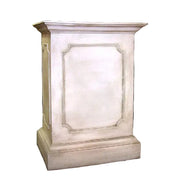 Classical pedestal with ornate panel detailing and molded edges, inspired by old world European and Renaissance architectural styles.