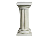 Classical Greek fluted pedestal column with ornate base and capital, featuring symmetrical vertical grooves and architectural detailing.