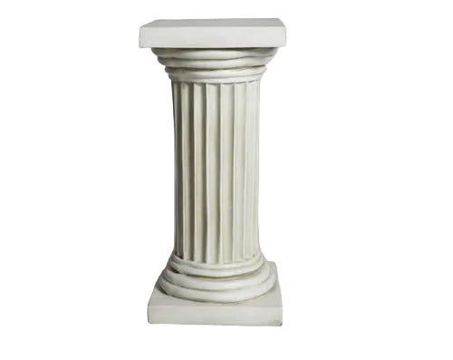 Classical Greek fluted pedestal column with ornate base and capital, featuring symmetrical vertical grooves and architectural detailing.