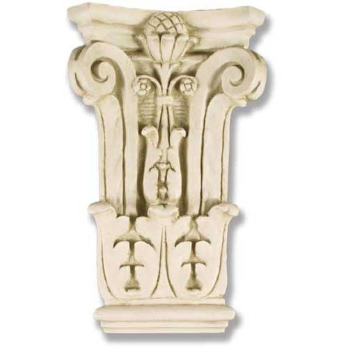 Corinthian capital with ornate acanthus leaves, scrolls, and classical floral motifs in old world European architectural style.