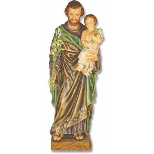 Saint holding child in ornate, old world European style with classical drapery and Baroque detailing, featuring intricate floral accents. Side View