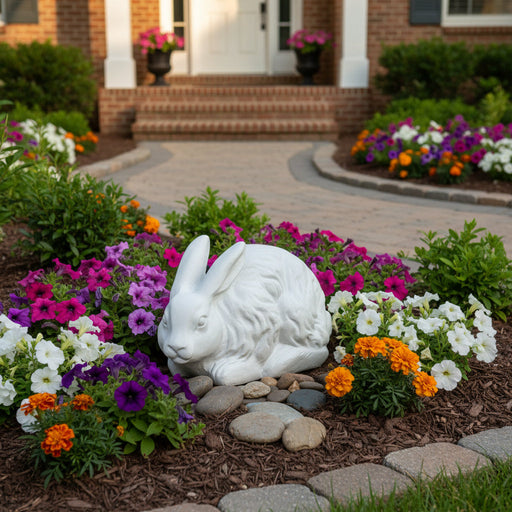 Baroque-style ornate rabbit sculpture with detailed fur and classical European design, evoking old world charm and elegance. Side Angle