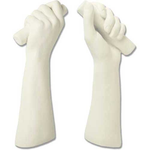 Pair of sculpted classical-style arms and hands in a gripping pose, inspired by Renaissance and old world European art.