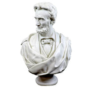 Classical old world European style bust of a bearded man in ornate draped attire with detailed facial features and textured hair. Side View