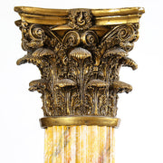 Corinthian column pedestal with ornate acanthus leaf capital, fluted shaft, and classical old world European architectural style. Different Angle