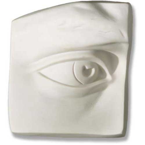 Classical Renaissance-style sculpted eye fragment with detailed eyelid and brow, inspired by old world European art.