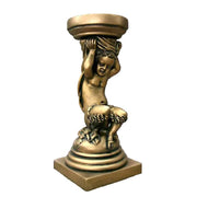 Cherub pedestal with ornate Baroque detailing, classical European style, featuring intricate sculpted accents and decorative base.