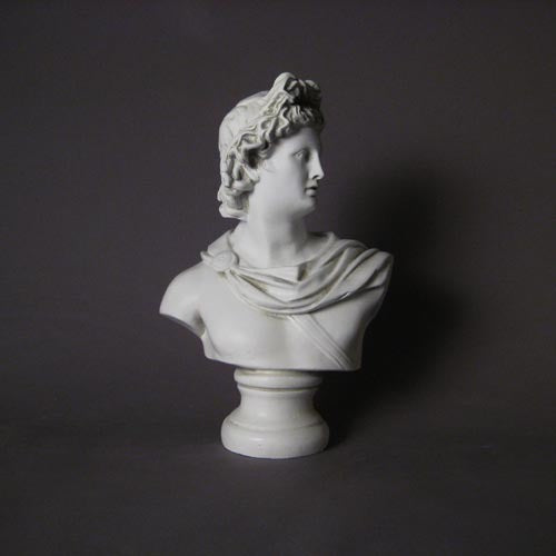 Classical Greek-style bust with ornate drapery and detailed hair, featuring a serene, idealized facial expression. Other Angle