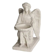 Kneeling angel statue with ornate wings and classical robes holding a decorative bowl, inspired by old world European design.