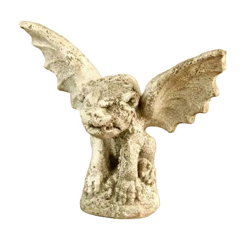 Gothic gargoyle statue with large outstretched wings, crouching posture, and detailed facial features in old world European style.