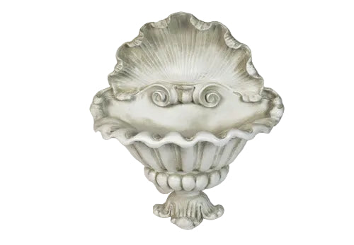 Shell-shaped wall sconce with ornate Baroque detailing and classical scroll accents, inspired by old world European design.