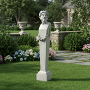 Classical European bust on a tall pedestal with ornate detailing, inspired by Renaissance and Baroque sculptural styles. Side Angle