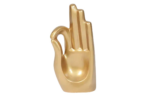 Sculpted hand in a classical pose with three fingers raised, featuring smooth, ornate lines and old world European style.