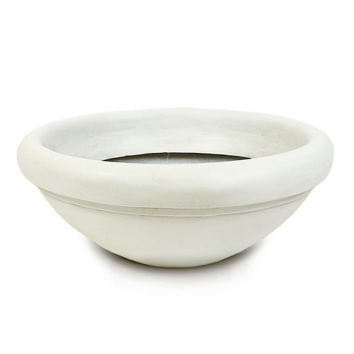 Wide, shallow planter bowl with a rounded rim, featuring a simple, classical silhouette inspired by old world European design. Side View