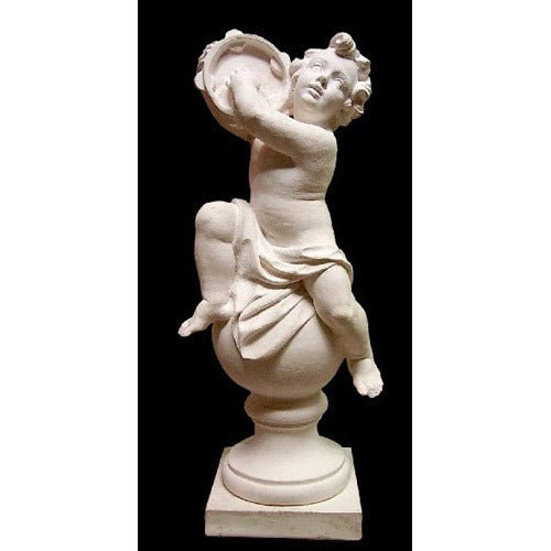Cherub on Finial Tambourine Outdoor Statue (39 - Inch) - Bella Statues