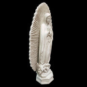 Virgin Mary statue in classical old world European style, ornate halo backdrop, hands in prayer, flowing robes, Renaissance influence Additional Angle