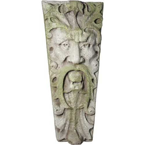 Green man wall plaque featuring an ornate, classical face with flowing beard and leafy Baroque detailing in old world European style.