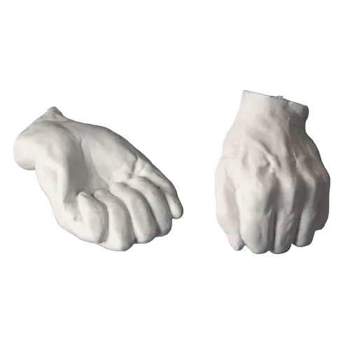 Classical sculpted hands in a Renaissance style, featuring detailed, lifelike contours and an old world European aesthetic.