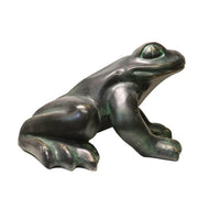 Frog sculpture with smooth, rounded features in an old world European style, evoking classical and Renaissance influences. Side View