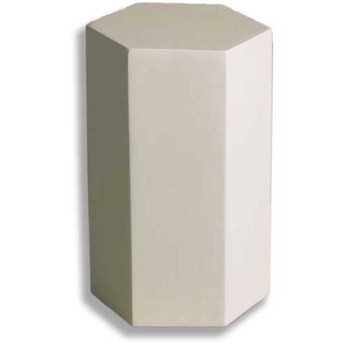 Hexagonal pedestal with clean lines and classical minimalist style, evoking subtle old world European architectural influence.