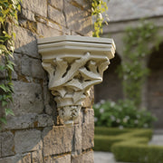 Ornate wall shelf with classical old world European design, featuring intricate acanthus leaf and scrollwork in Baroque style. Side Angle