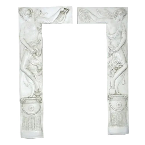 Baroque architectural door surround with classical female figures in flowing robes, ornate detailing, and Renaissance-inspired reliefs.