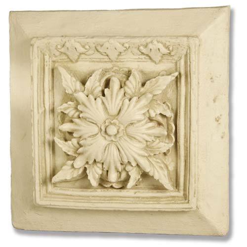 Ornate square panel featuring a classical floral motif with intricate Baroque leaf detailing and old world European accents. Side View