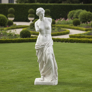 Classical Greek-style female torso statue with draped fabric, inspired by old world European and Renaissance sculpture. Side Angle